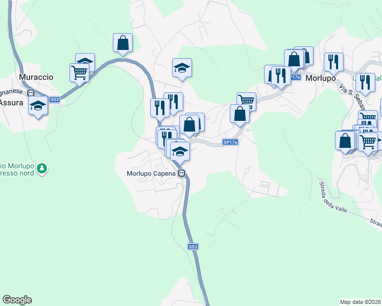 map of restaurants, bars, coffee shops, grocery stores, and more near 1552 Via Flaminia in Morlupo