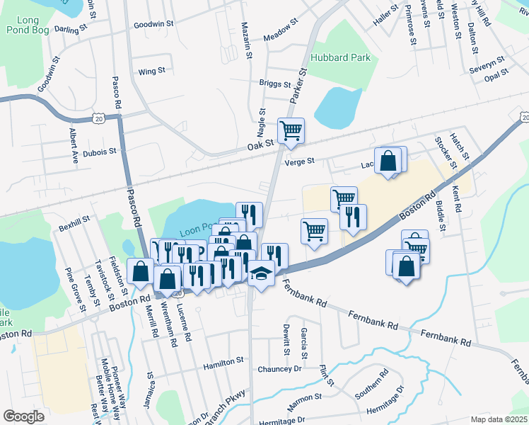 map of restaurants, bars, coffee shops, grocery stores, and more near 384 Massachusetts 21 in Springfield