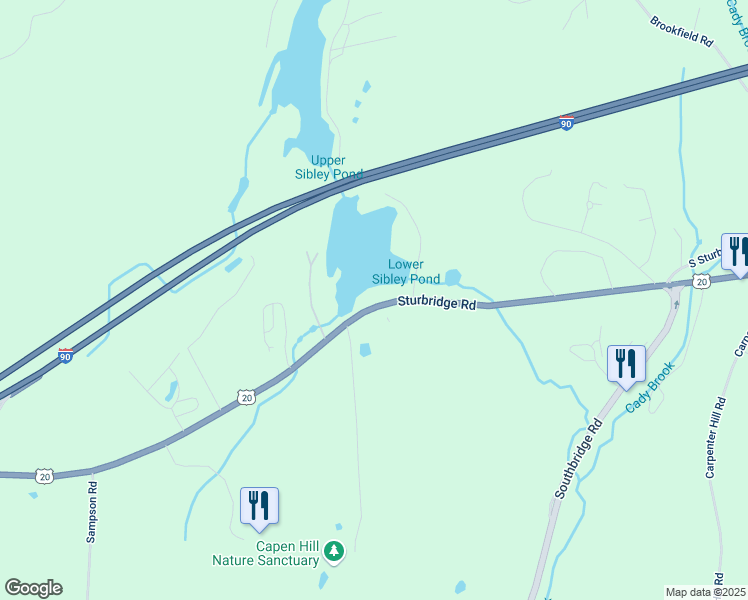 map of restaurants, bars, coffee shops, grocery stores, and more near 68 Sturbridge Road in Charlton