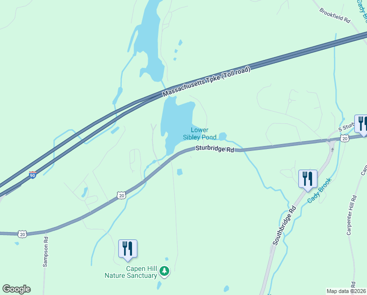 map of restaurants, bars, coffee shops, grocery stores, and more near 68 Sturbridge Road in Charlton