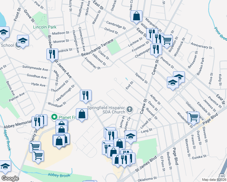 map of restaurants, bars, coffee shops, grocery stores, and more near 86 West Canton Circle in Springfield