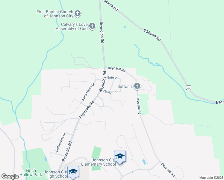 map of restaurants, bars, coffee shops, grocery stores, and more near 15 David Dr in Johnson City