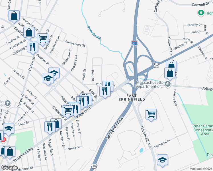 map of restaurants, bars, coffee shops, grocery stores, and more near 784 Page Boulevard in Springfield
