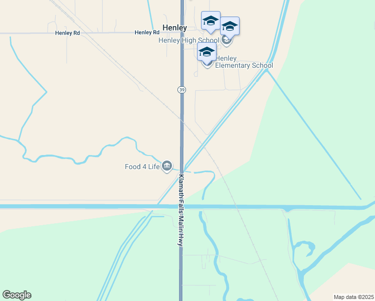 map of restaurants, bars, coffee shops, grocery stores, and more near 9009 Oregon 39 in Klamath Falls