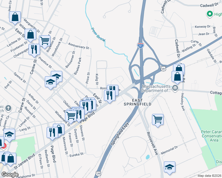 map of restaurants, bars, coffee shops, grocery stores, and more near 784 Page Boulevard in Springfield