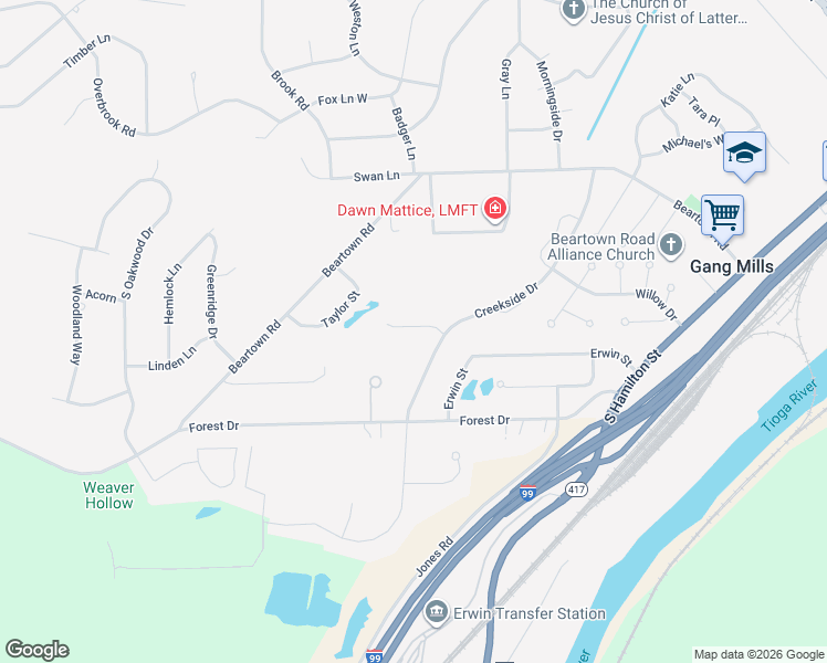 map of restaurants, bars, coffee shops, grocery stores, and more near 8-10 Eagle Drive in Painted Post