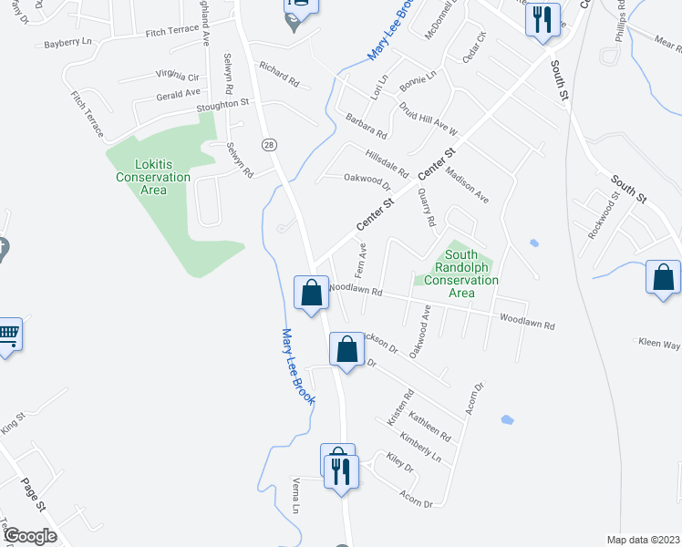 map of restaurants, bars, coffee shops, grocery stores, and more near 12 Greenmount Street in Randolph