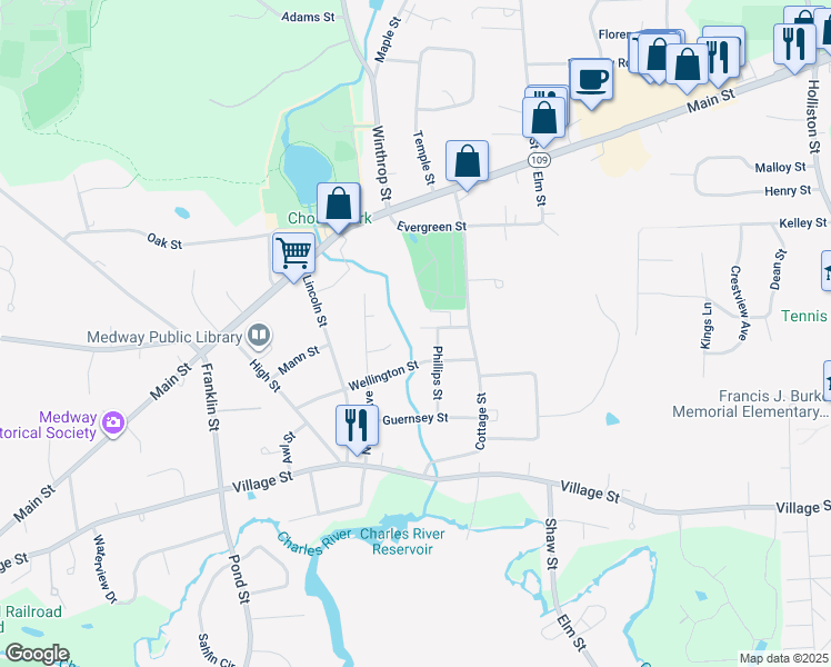 map of restaurants, bars, coffee shops, grocery stores, and more near 17 Cutler Street in Medway