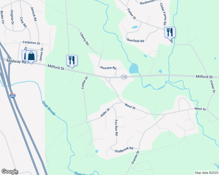 map of restaurants, bars, coffee shops, grocery stores, and more near 121 West Street in Medway