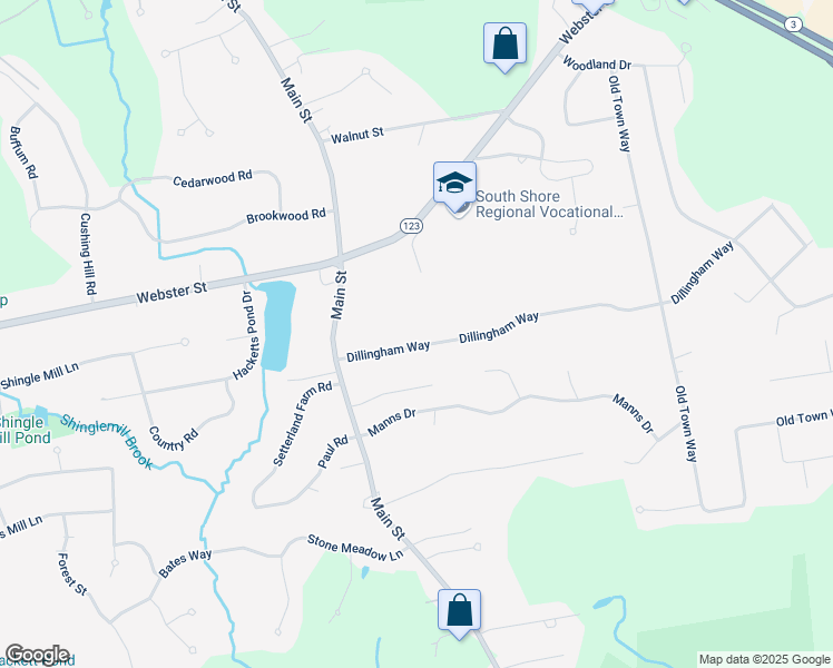 map of restaurants, bars, coffee shops, grocery stores, and more near 70 Dillingham Way in Hanover