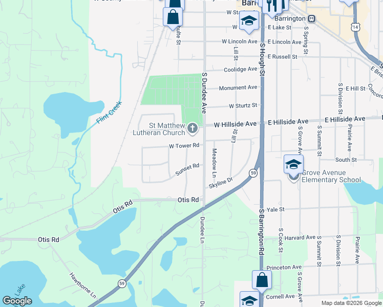 map of restaurants, bars, coffee shops, grocery stores, and more near 739 South Country Drive in Barrington