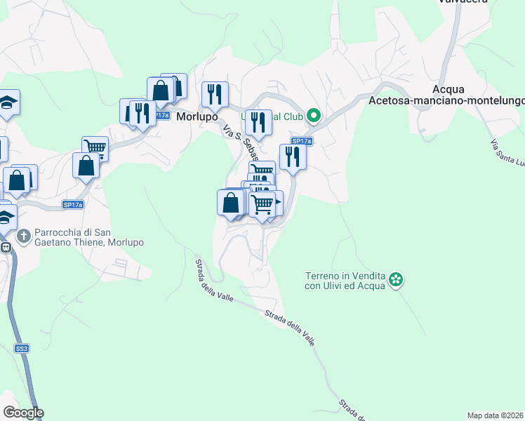 map of restaurants, bars, coffee shops, grocery stores, and more near 3 Piazza Armando Diaz in Morlupo