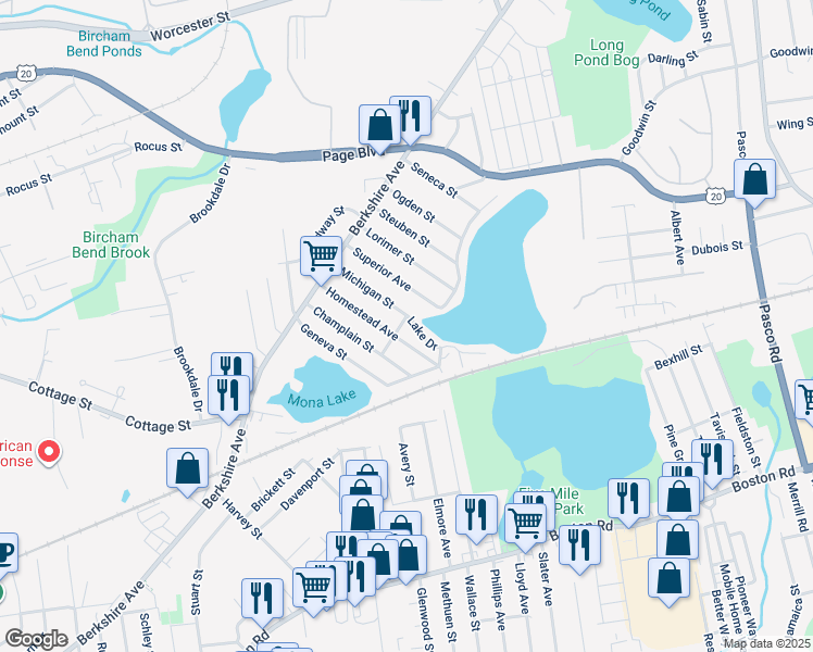 map of restaurants, bars, coffee shops, grocery stores, and more near 120 Lake Drive in Springfield