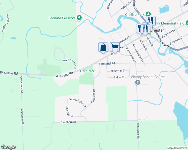 map of restaurants, bars, coffee shops, grocery stores, and more near 521 Galloway Drive in Manchester