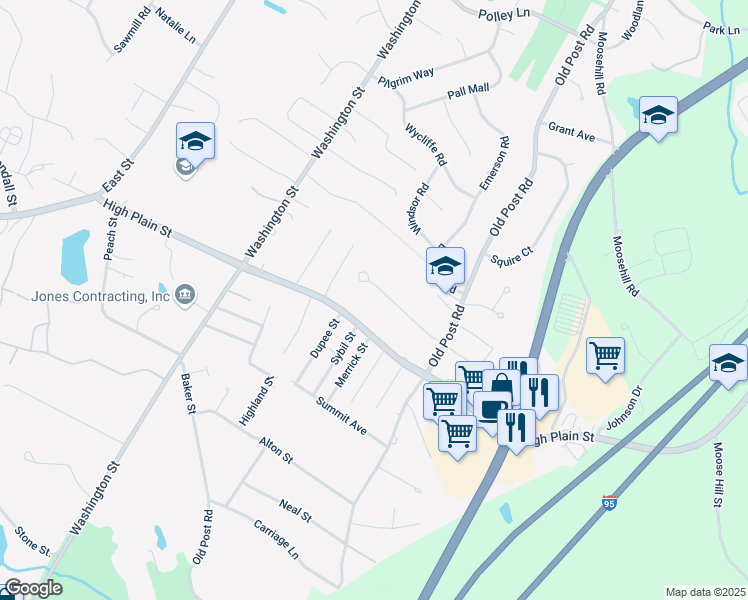 map of restaurants, bars, coffee shops, grocery stores, and more near 280 High Plain Street in Walpole