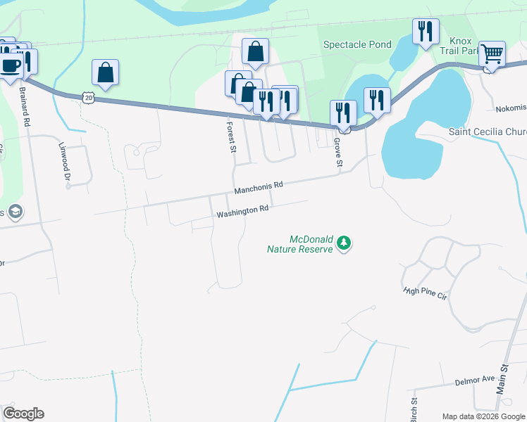 map of restaurants, bars, coffee shops, grocery stores, and more near 80 Washington Road in Wilbraham