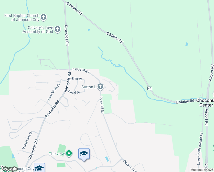 map of restaurants, bars, coffee shops, grocery stores, and more near 286 Deyo Hill Road in Johnson City