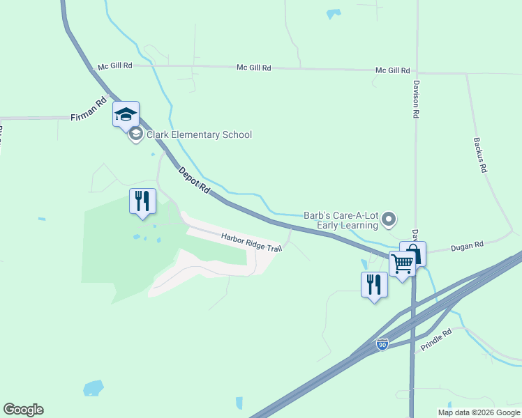map of restaurants, bars, coffee shops, grocery stores, and more near 3798 Depot Road in Erie