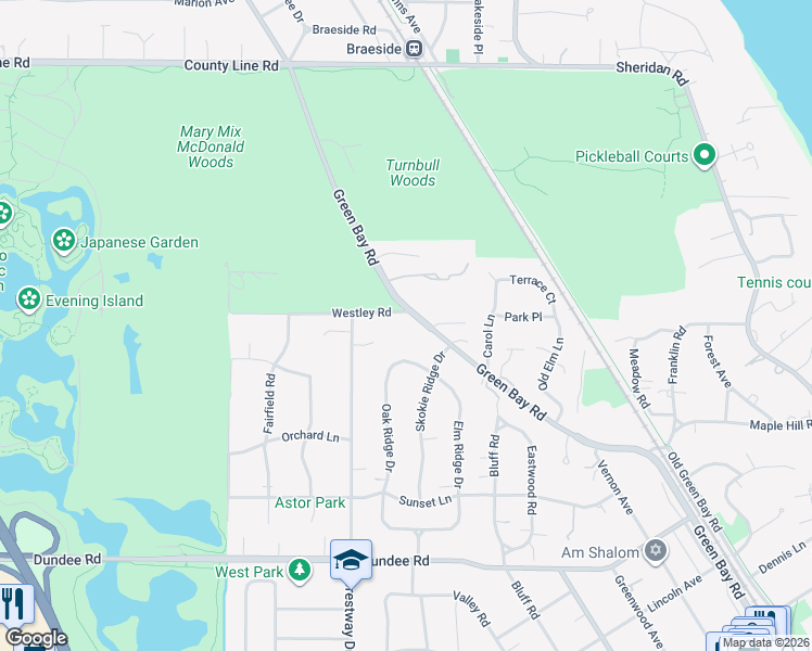 map of restaurants, bars, coffee shops, grocery stores, and more near 1192 Oak Ridge Drive in Glencoe