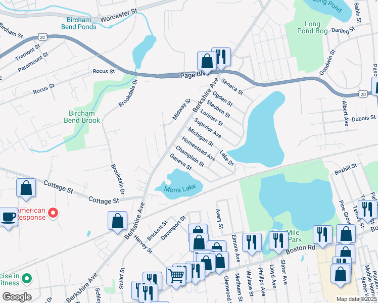 map of restaurants, bars, coffee shops, grocery stores, and more near 18 Homestead Avenue in Springfield