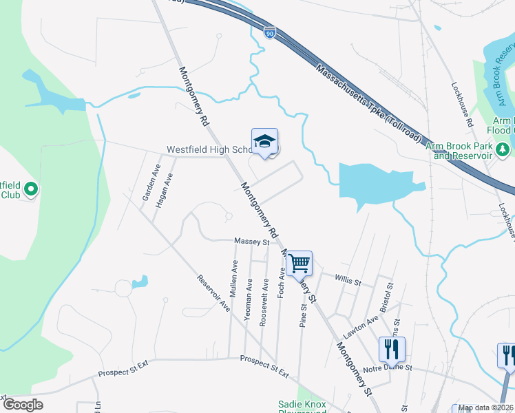 map of restaurants, bars, coffee shops, grocery stores, and more near 87 Montgomery Rd in Westfield