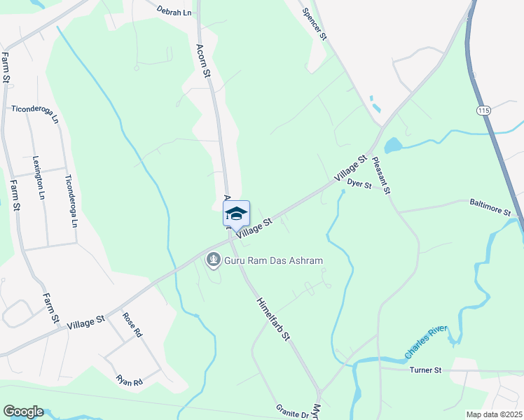 map of restaurants, bars, coffee shops, grocery stores, and more near 331 Village Street in Millis