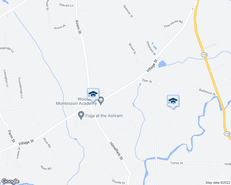 map of restaurants, bars, coffee shops, grocery stores, and more near 347 Village Street in Millis