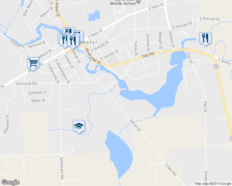 map of restaurants, bars, coffee shops, grocery stores, and more near 521 Adrian Street in Manchester