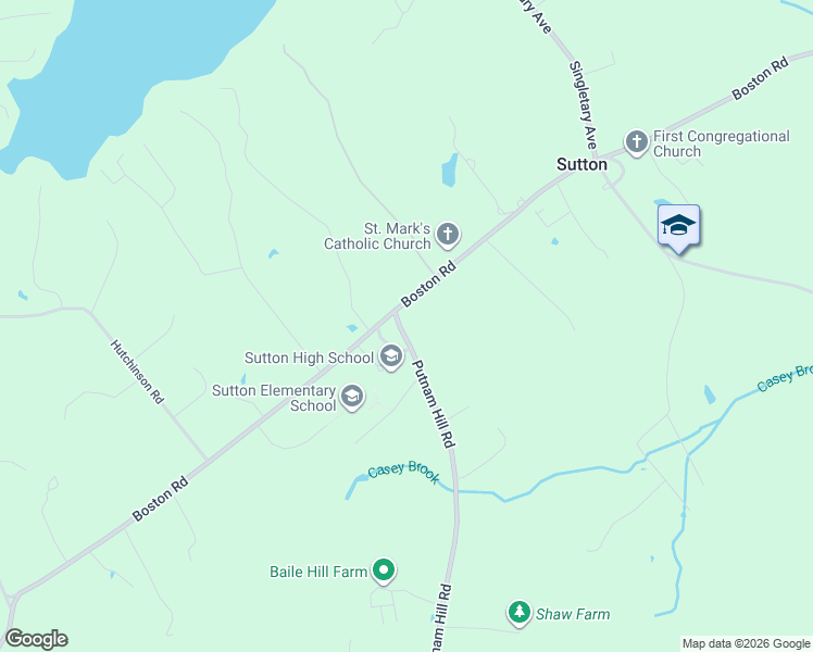 map of restaurants, bars, coffee shops, grocery stores, and more near 5 Putnam Hill Road in Sutton