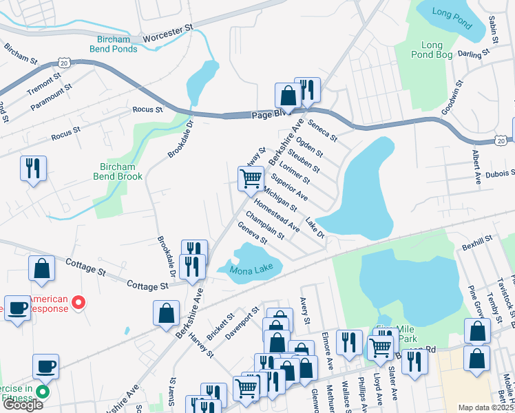 map of restaurants, bars, coffee shops, grocery stores, and more near 18 Homestead Avenue in Springfield