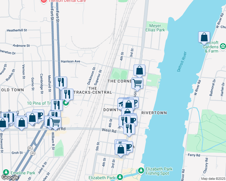 map of restaurants, bars, coffee shops, grocery stores, and more near 2457 4th Street in Trenton