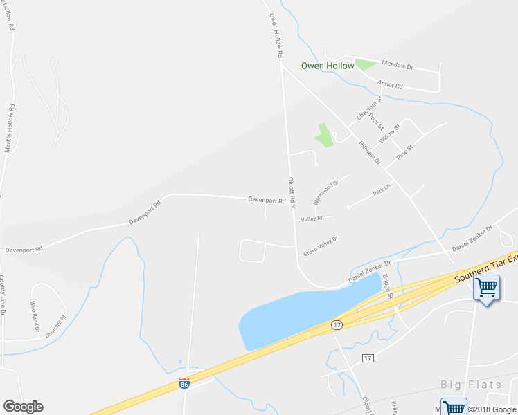 map of restaurants, bars, coffee shops, grocery stores, and more near 182 Davenport Road in Big Flats