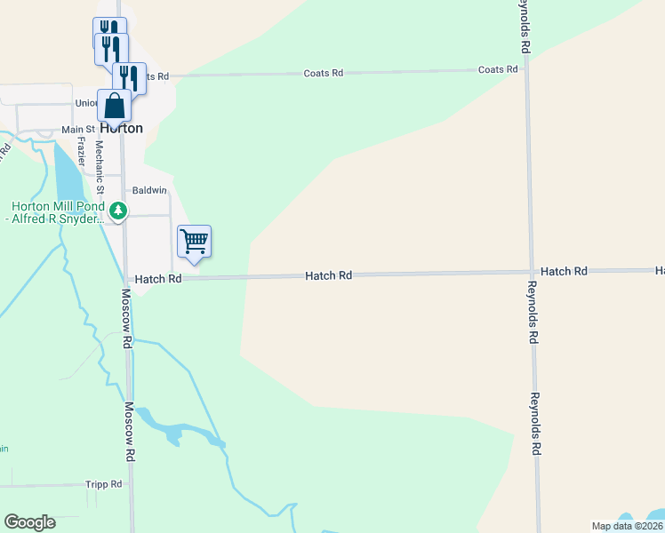 map of restaurants, bars, coffee shops, grocery stores, and more near 5520 Hatch Road in Horton