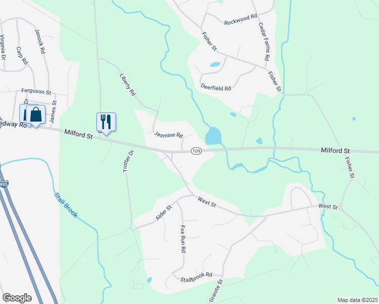 map of restaurants, bars, coffee shops, grocery stores, and more near 113 Milford Street in Medway