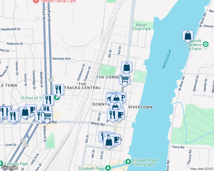map of restaurants, bars, coffee shops, grocery stores, and more near 2457 4th Street in Trenton