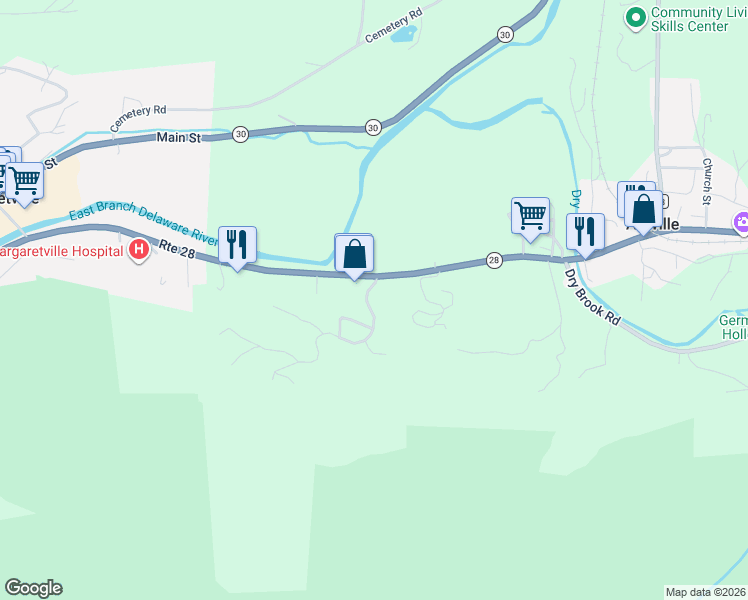 map of restaurants, bars, coffee shops, grocery stores, and more near 1-9 Glen Acres Rd in Arkville