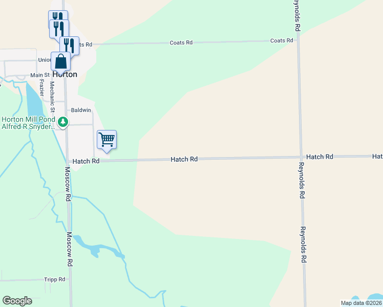 map of restaurants, bars, coffee shops, grocery stores, and more near 5520 Hatch Road in Horton