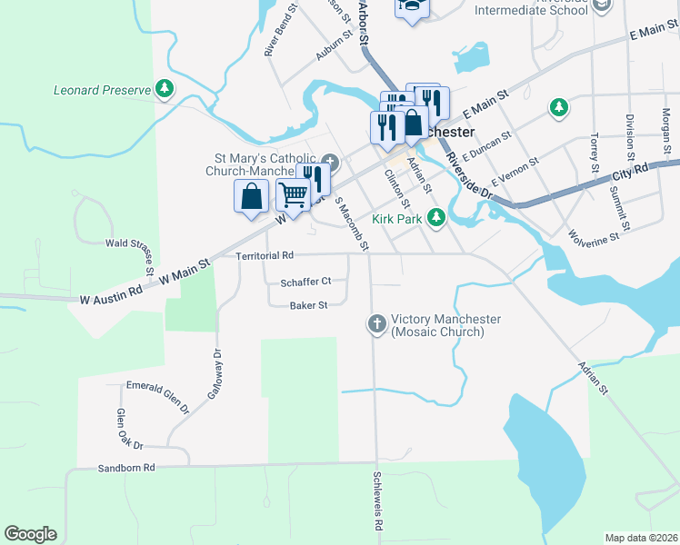 map of restaurants, bars, coffee shops, grocery stores, and more near 320 Schaffer Court in Manchester