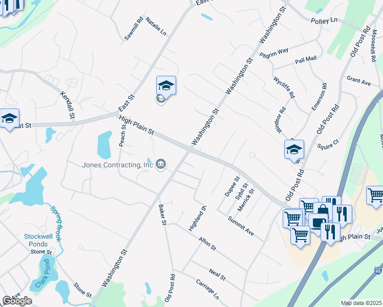 map of restaurants, bars, coffee shops, grocery stores, and more near 688 Washington Street in Walpole
