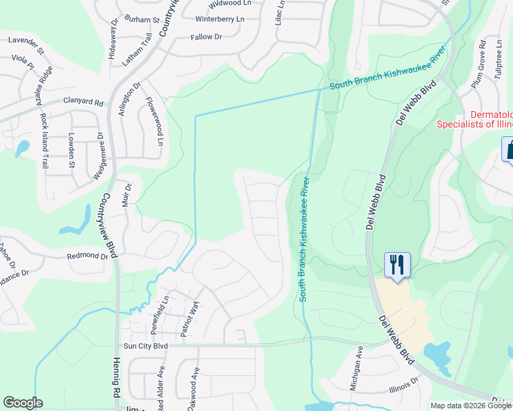 map of restaurants, bars, coffee shops, grocery stores, and more near 13379 Cadence Drive in Huntley