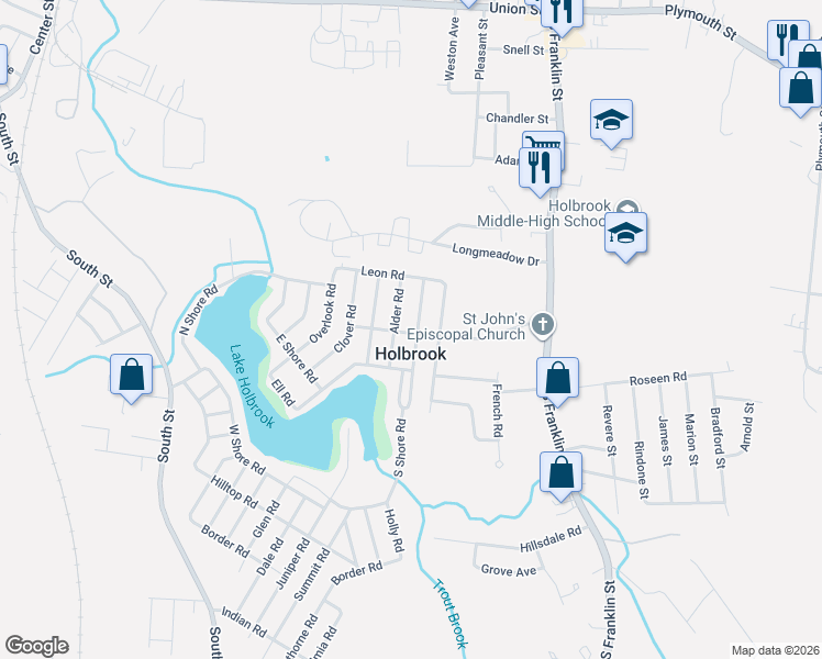 map of restaurants, bars, coffee shops, grocery stores, and more near in Holbrook
