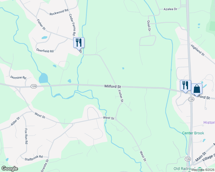map of restaurants, bars, coffee shops, grocery stores, and more near Milford Street in Medway