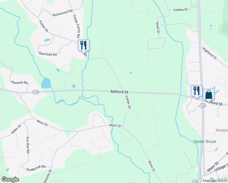 map of restaurants, bars, coffee shops, grocery stores, and more near Milford Street in Medway