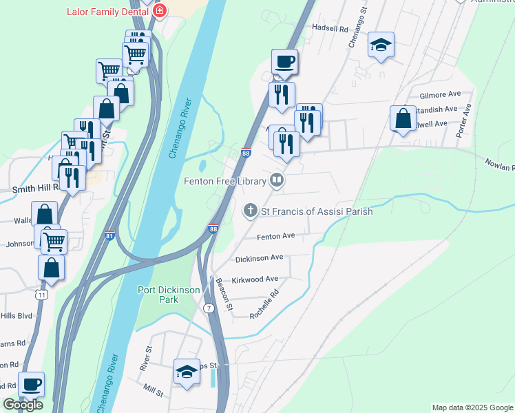 map of restaurants, bars, coffee shops, grocery stores, and more near 1035 Chenango St in Binghamton