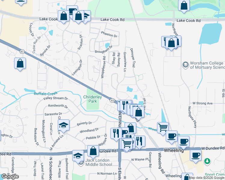 map of restaurants, bars, coffee shops, grocery stores, and more near 835 Oxford Place in Wheeling