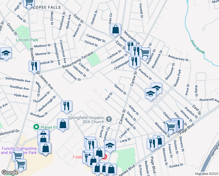 map of restaurants, bars, coffee shops, grocery stores, and more near 245 Arthur Street in Springfield