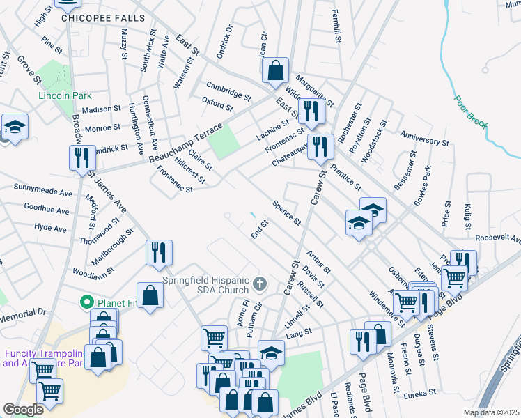 map of restaurants, bars, coffee shops, grocery stores, and more near 245 Arthur Street in Springfield