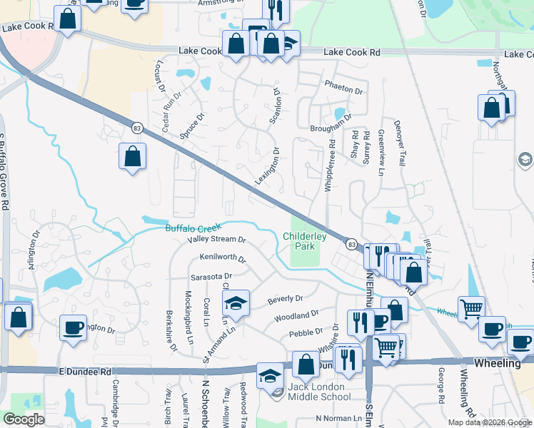 map of restaurants, bars, coffee shops, grocery stores, and more near 620 McHenry Road in Wheeling