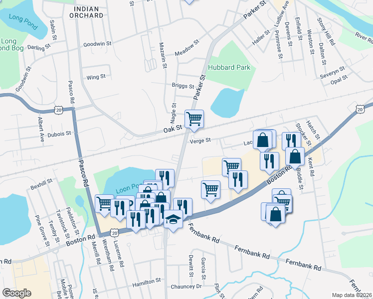 map of restaurants, bars, coffee shops, grocery stores, and more near 351 Parker Street in Springfield