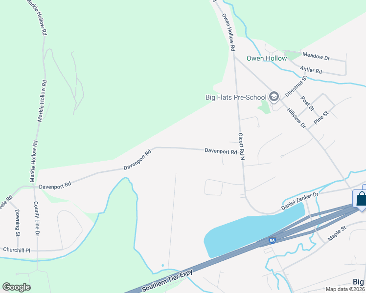 map of restaurants, bars, coffee shops, grocery stores, and more near 3 Davenport Road in Big Flats
